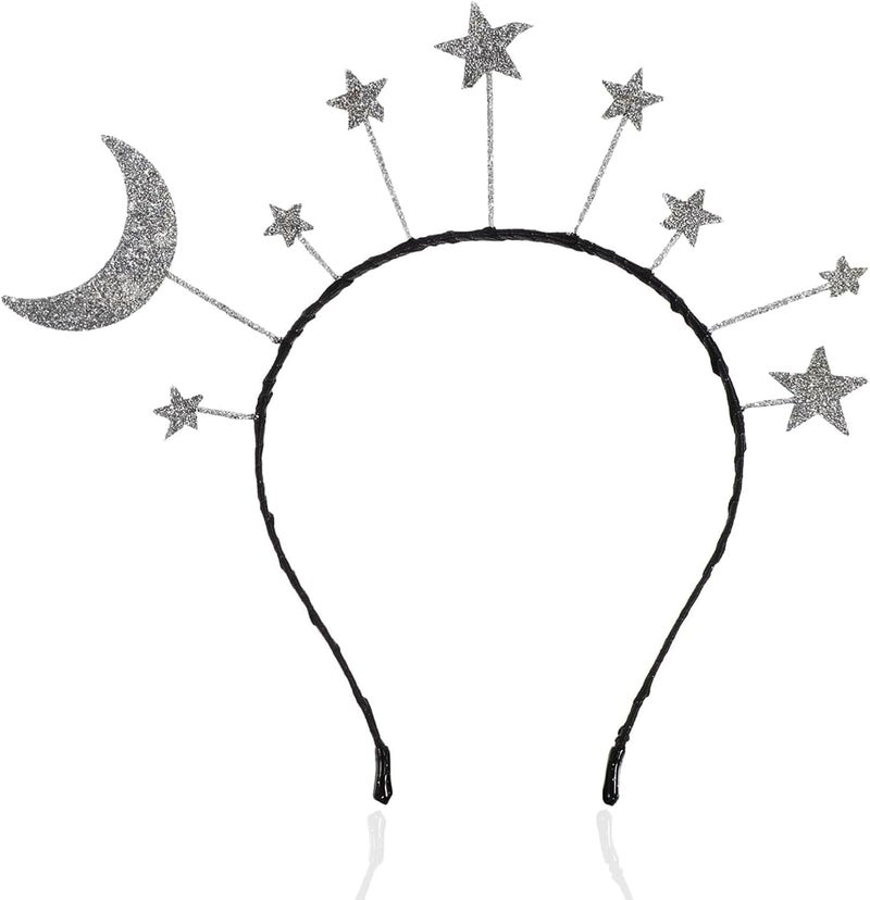 Oarkive Galaxy Moon and Star Headband – Silver Costume Headpiece for Women, Halloween & Christmas Party Accessory - Image 1